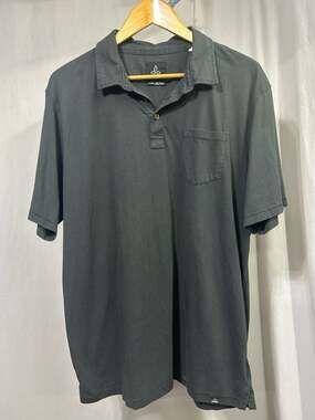 prAna Men's Charcoal Grey Organic Cotton Short Sleeve Polo Shirt XL